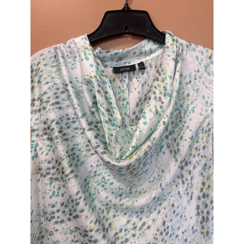 Apt. 9 Womens XL Sleeveless Cowl Neck Blouse Teal Grey Abstract Dot Print Top - Picture 2 of 4